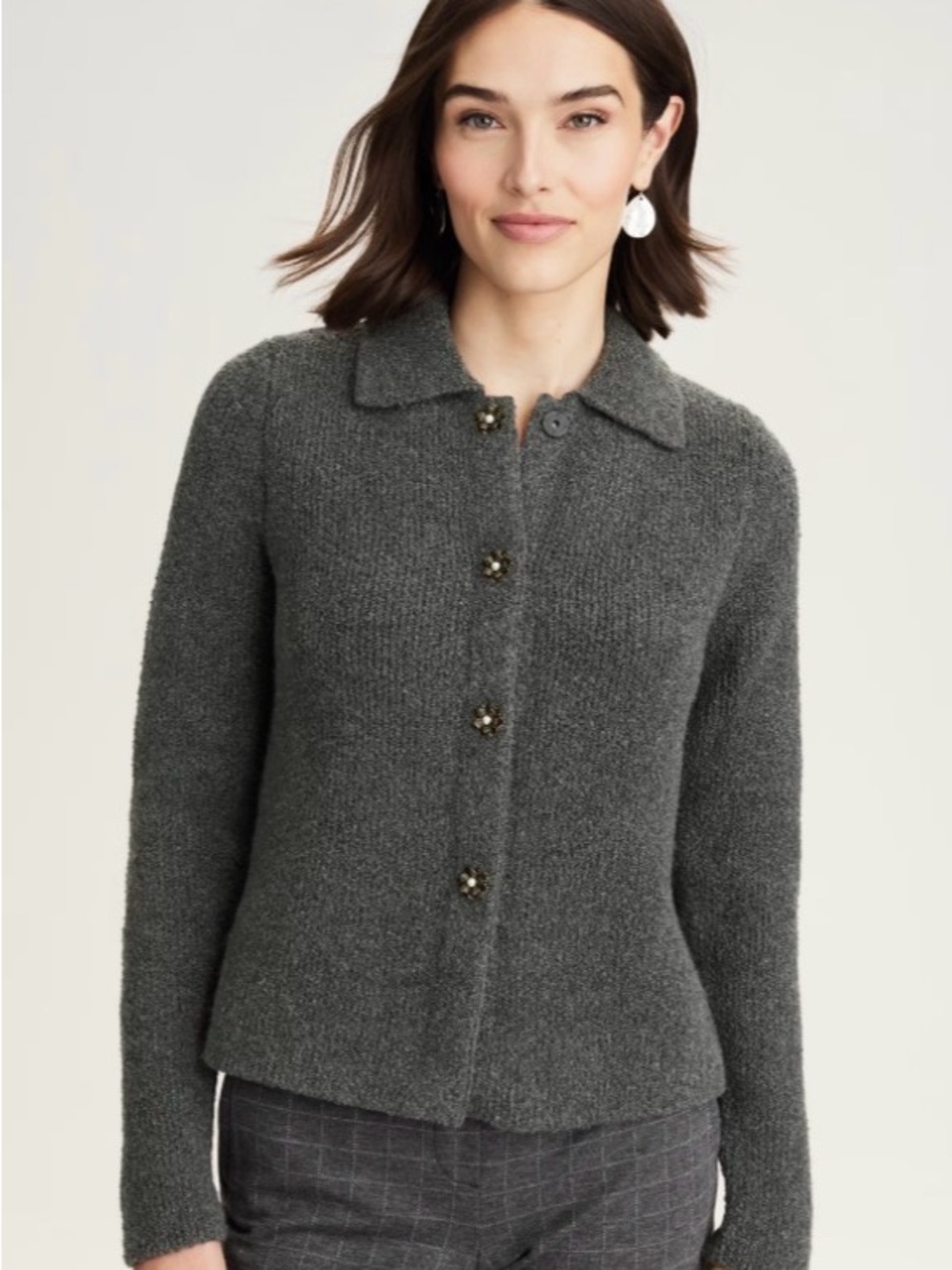 J. Jill Collared Bouclé Cardi from J.Jill in flint heather M